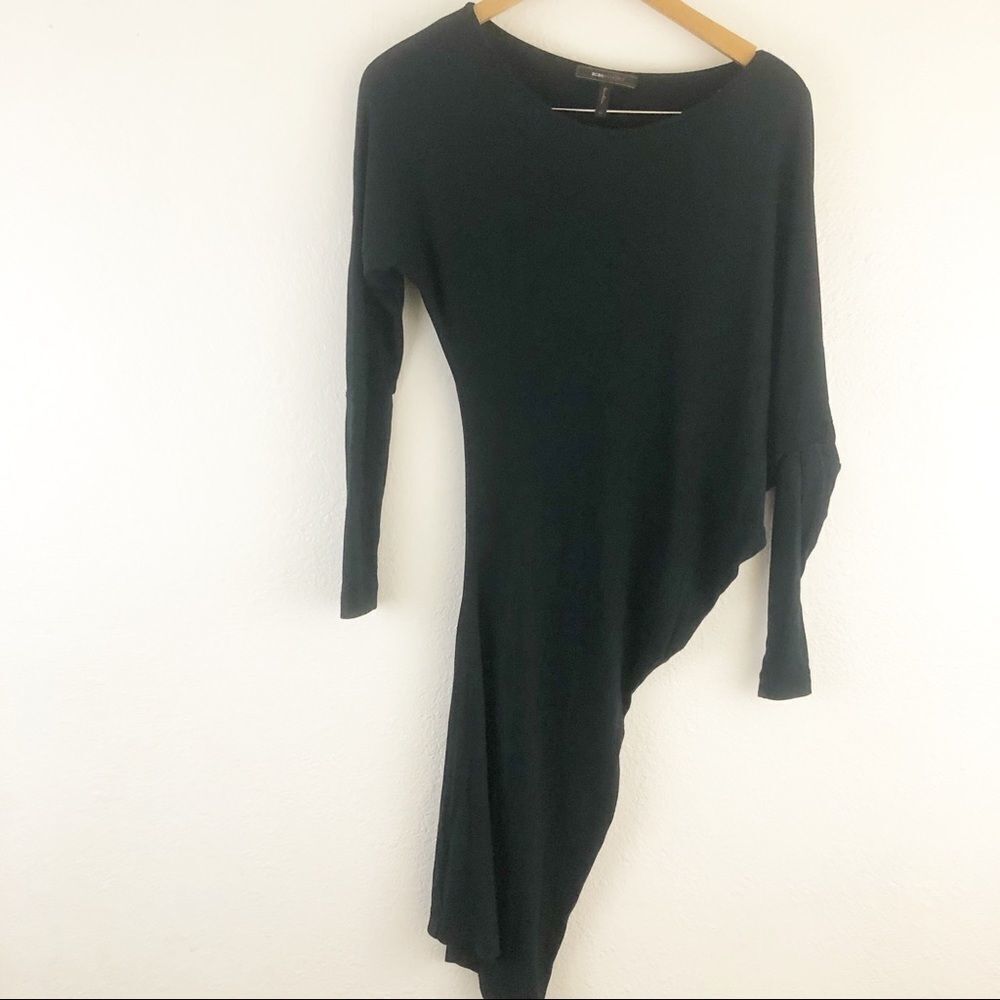 BCBGMaxazria Asymmetrical Long sleeve black dress size XS